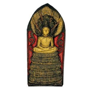 Antique Hindu Folk Art Buddha Naga Temple Carved Wood Wall Hanging Plaque 14.5"